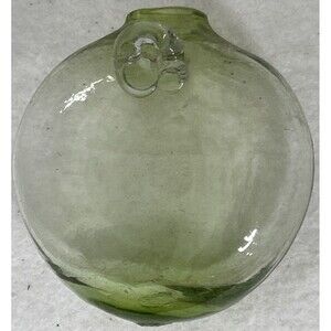 Hanging Bud Vase Vintage Hand Blown Glass Green 6x6.5 Bohemian Fairy Florist